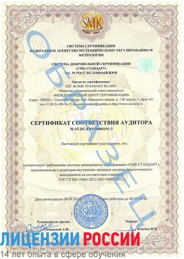 Образец сертификата соответствия аудитора №ST.RU.EXP.00006191-3 Сестрорецк Сертификат ISO 50001
